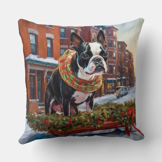 Boston Terrier Weihnachtsfeiertage Kissen (Rückseite)
