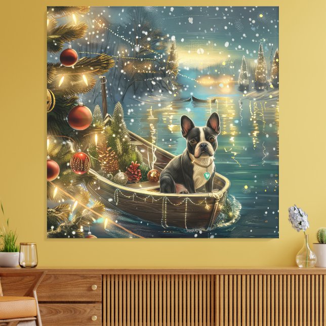Boston Terrier Weihnachtsfeiertage Leinwanddruck (Insitu (Wohnzimmer))
