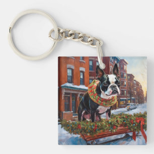 Boston Terrier Weihnachtsfeiertage Schlüsselanhänger