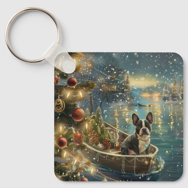 Boston Terrier Weihnachtsfeiertage Schlüsselanhänger (Vorderseite)