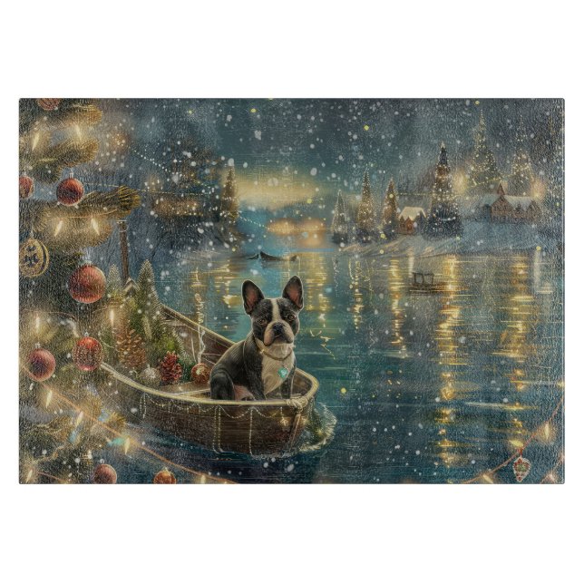 Boston Terrier Weihnachtsfeiertage Schneidebrett (Vorderseite)