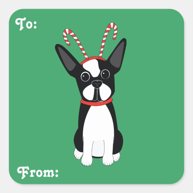 Boston Terrier Weihnachtsgeschenke Tag Stickers (Vorderseite)