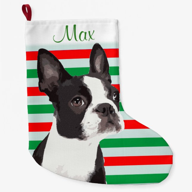 Boston-Terrier-Weihnachtshaustier-Strumpf Großer Weihnachtsstrumpf (Vorderseite)
