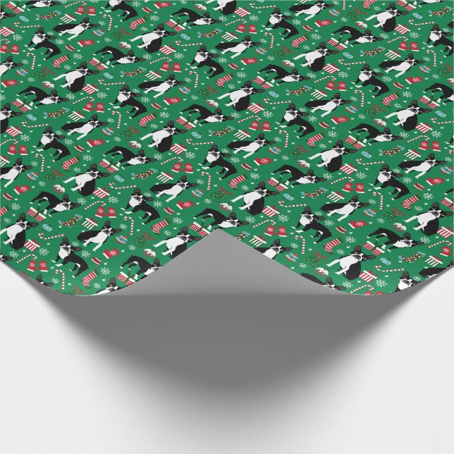 Boston Terrier Weihnachtshundepackpapier Geschenkpapier (Ecke)