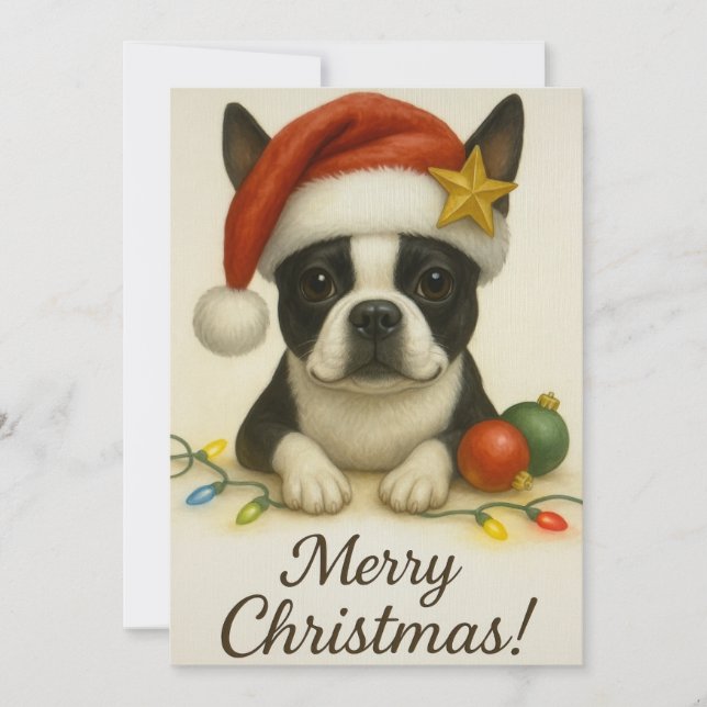 Boston Terrier Weihnachtskarte Einladung (Vorderseite)