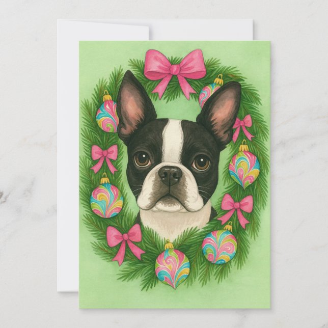 Boston Terrier Weihnachtskarte Feiertagskarte (Vorderseite)