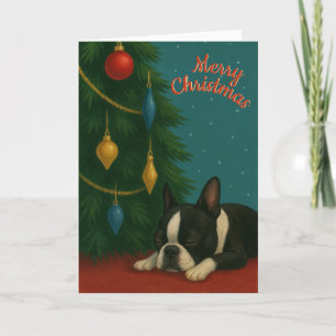 Boston Terrier Weihnachtskarte – Schlafender Hund Karte