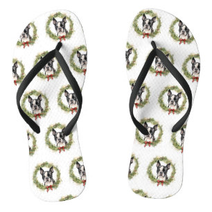 Boston Terrier Weihnachtskranz Festlicher Hund Flip Flops