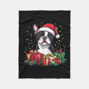 Boston Terrier Weihnachtsmannmütze Funny Christmas Fleecedecke