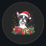 Boston Terrier Weihnachtsmannmütze Funny Christmas Runder Aufkleber<br><div class="desc">Boston Terrier Weihnachtsmannmütze Funny Christmas Bostie Dog Lover</div>