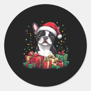 Boston Terrier Weihnachtsmannmütze Funny Christmas Runder Aufkleber