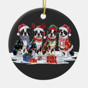 Boston Terrier Weihnachtsmannmütze will Weihnachte Keramik Ornament