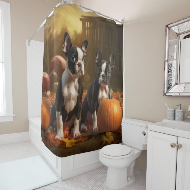 Boston Terrier Welpe Autumn Delight Pumpkin Duschvorhang (Beispiel)