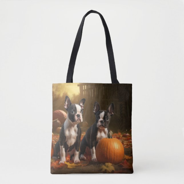 Boston Terrier Welpe Autumn Delight Pumpkin Tasche (Vorderseite)