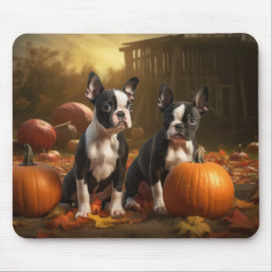 Boston Terrier Welpe Herbstfreude Kürbis Mousepad