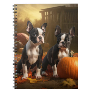 Boston Terrier Welpe Herbstfreude Kürbis Notizblock