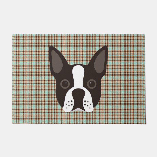 Boston-Terrier-Welpen-HundeTartan kariert Fußmatte (Vorderseite)