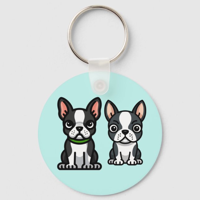 Boston Terrier Welppies Schlüsselanhänger (Vorderseite)