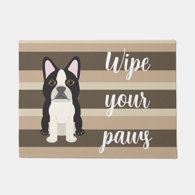 Boston Terrier Wisch deine Pfoten Neutrale gestrei Fußmatte (Vorderseite)