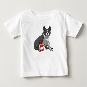 Boston Terrier with Drink Baby T-shirt