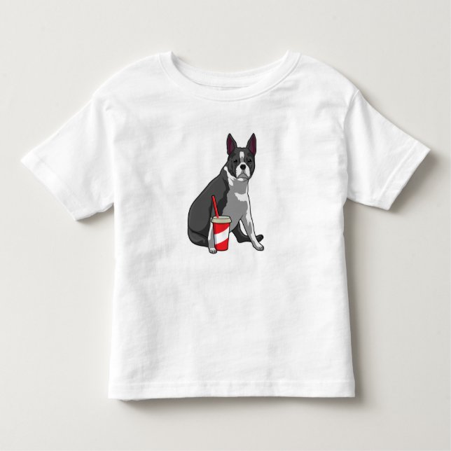 Boston Terrier with Drink Kleinkind T-shirt (Vorderseite)