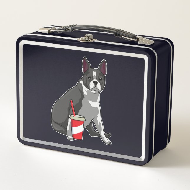 Boston Terrier with Drink Metall Brotdose (Vorderseite)