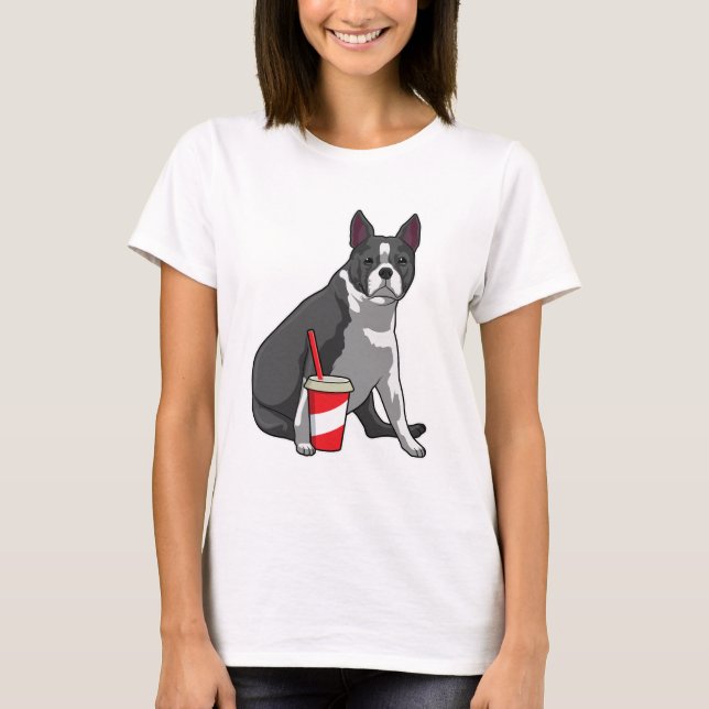 Boston Terrier with Drink T-Shirt (Vorderseite)