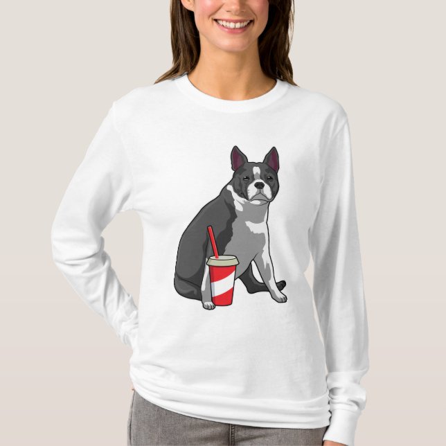 Boston Terrier with Drink T-Shirt (Vorderseite)