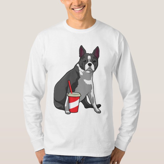 Boston Terrier with Drink T-Shirt (Vorderseite)