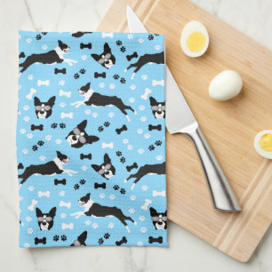 Boston Terriers Blue Dog Pattern Geschirrtuch