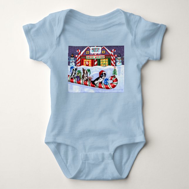 Boston Terriers Candy Cane Santa Christmas Snowman Baby Strampler (Vorderseite)