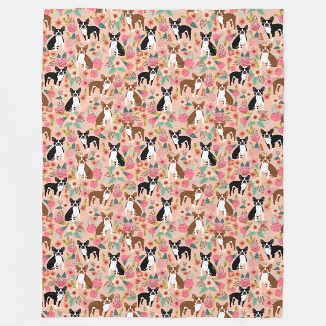 Boston Terriers Decke - Blumendesign (Vorderseite)