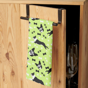 Boston Terriers Green Dog Pattern Geschirrtuch