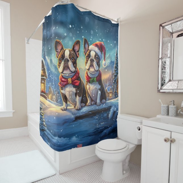 Boston Terriers Holiday Design by Rich AMeN Gill Duschvorhang (Beispiel)