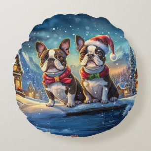 Boston Terriers Holiday Design by Rich AMeN Gill Rundes Kissen