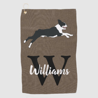 Boston Terriers Rustic Monogram Nachname Golfhandtuch