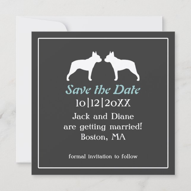 Boston Terriers Wedding Save the Date Einladung (Vorderseite)