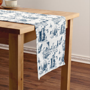 Boston Toile Black und White Kurzer Tischläufer