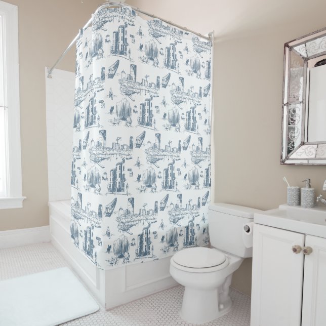 Boston Toile Blue Duschvorhang (Beispiel)