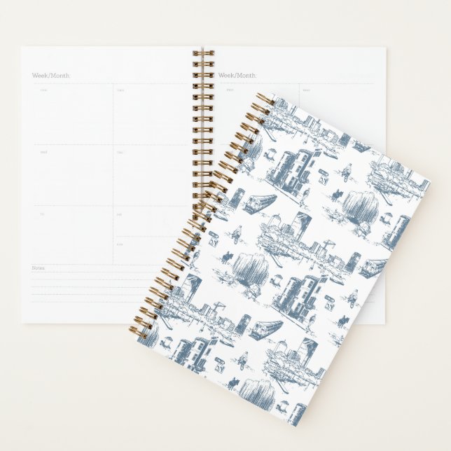 Boston Toile Blue Planner (Devant avec enveloppe)