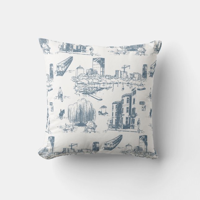 Boston Toile Blue Throw Kissen (Vorderseite)