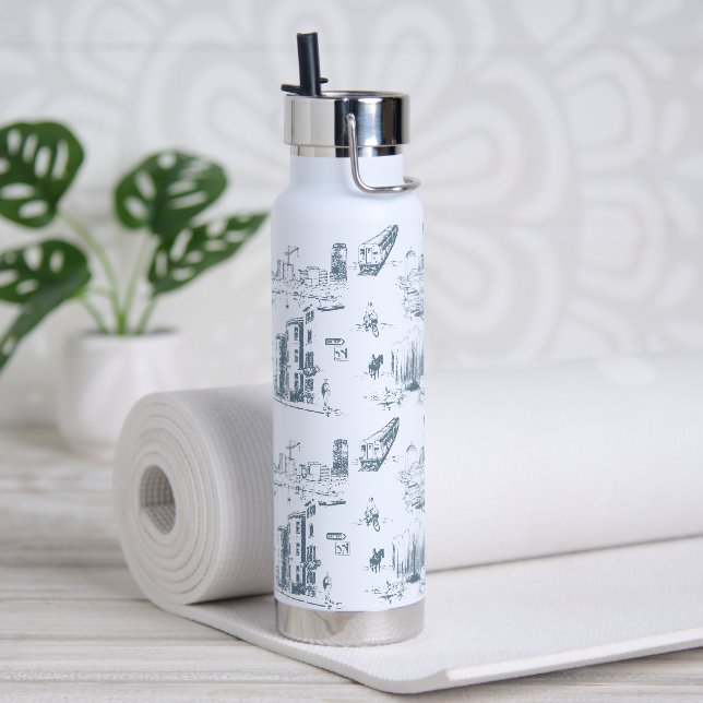 Boston Toile Blue Trinkflasche (Yoga)