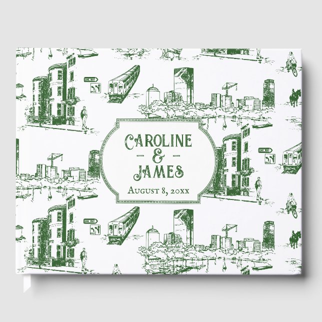 Boston Toile Forest Green Personalisiert Gästebuch (Vorderseite)