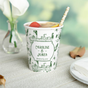 Boston Toile Forest Green Personalisiert Paper Cup Pappbecher