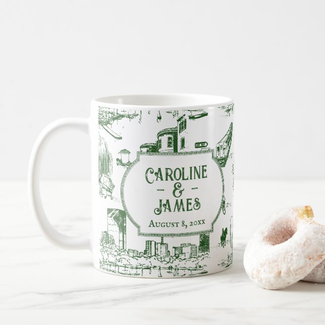 Boston Toile Forest Green Personalisiert Wedding Kaffeetasse (Mit Donut)