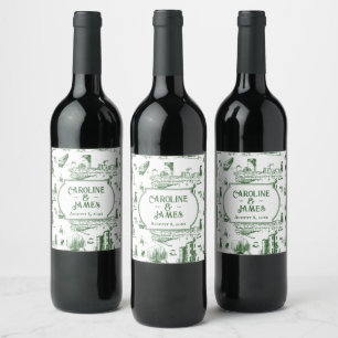Boston Toile Forest Green Personalisiert Wine Labe Weinetikett