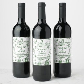 Boston Toile Forest Green Personalisiert Wine Labe Weinetikett
