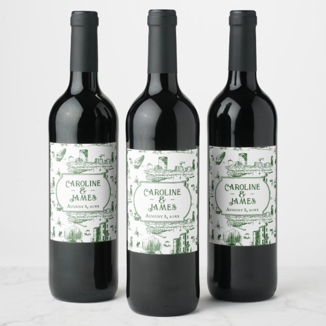 Boston Toile Forest Green Personalisiert Wine Labe Weinetikett (Flaschen)