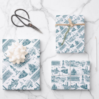 Boston Toile (Jubiläumsausgabe) Blau/Weiß Geschenkpapier Set
