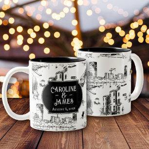 Boston Toile Mariage personnalisé Date Mug